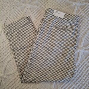 Ann Taylor Sz 14 The Ankle High Rise Houndstooth Slim Leg Pants Black White NWT